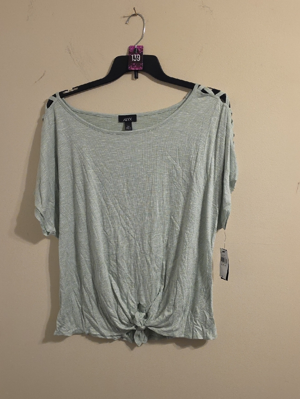 Alyx Sage Green Shoulder Detail Tie Front Blouse. NWT